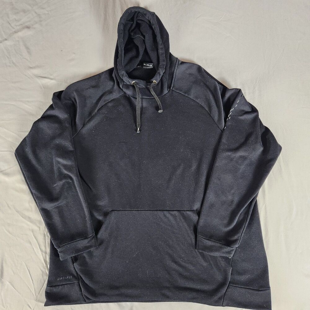 Nike Dri-Fit Pullover Hoodie Men’s XL Black Athletic Fleece Hooded Sweatshirt